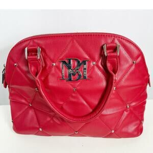 Badgley Mischka Red Quilted Satchel with Studded Detail Purse Handbag